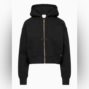 Aritzia Cozy Fleece Boyfriend Boxy Zip Hoodie Black/Gold